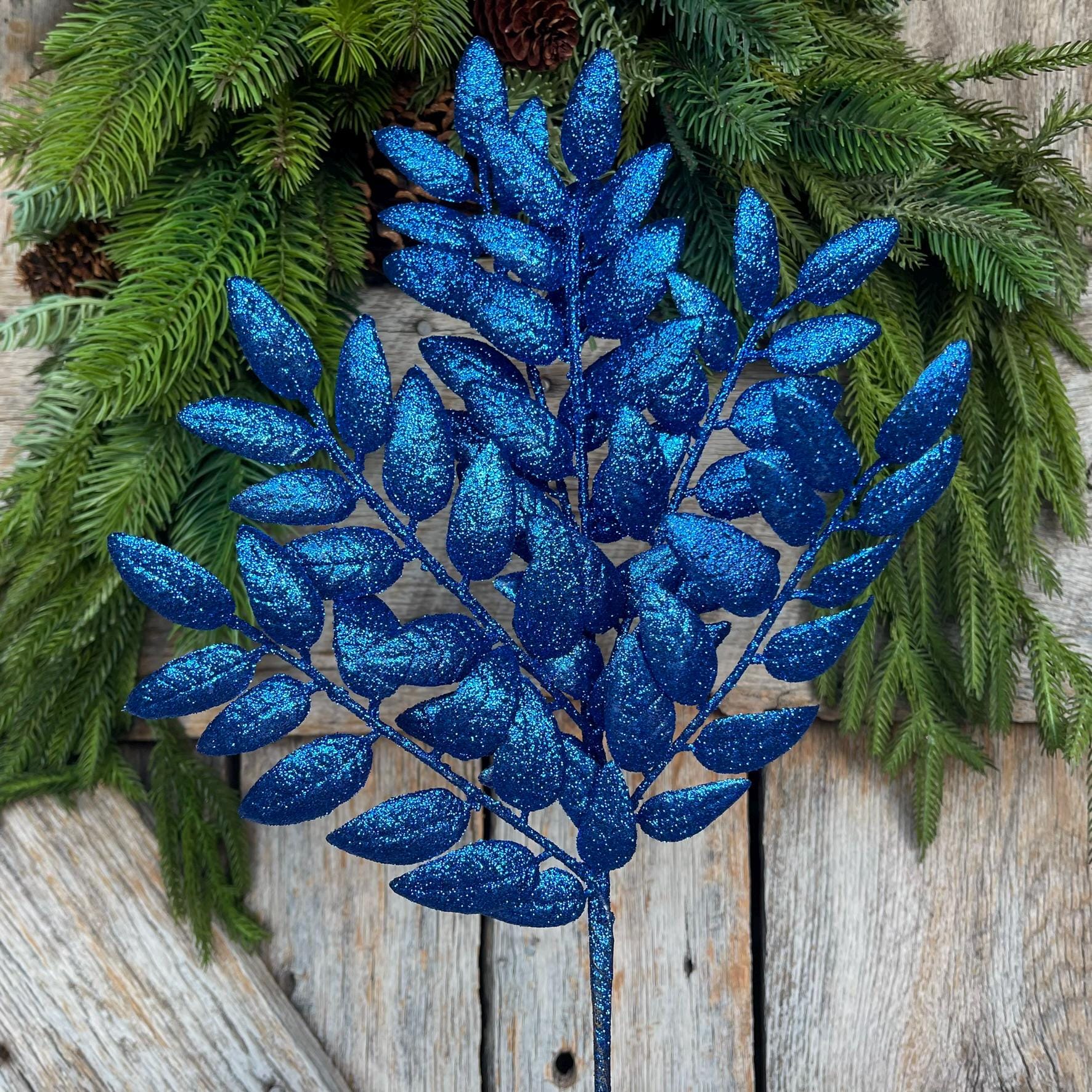 22" Blue Honey Locust Spray, Blue Christmas Spray, Blue Christmas Tree Spray