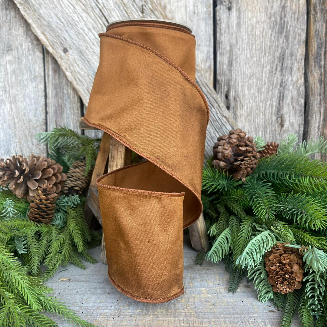 4” Pecan Brown Taffeta Ribbon, Farrisilk ribbon, Taffeta ribbon
