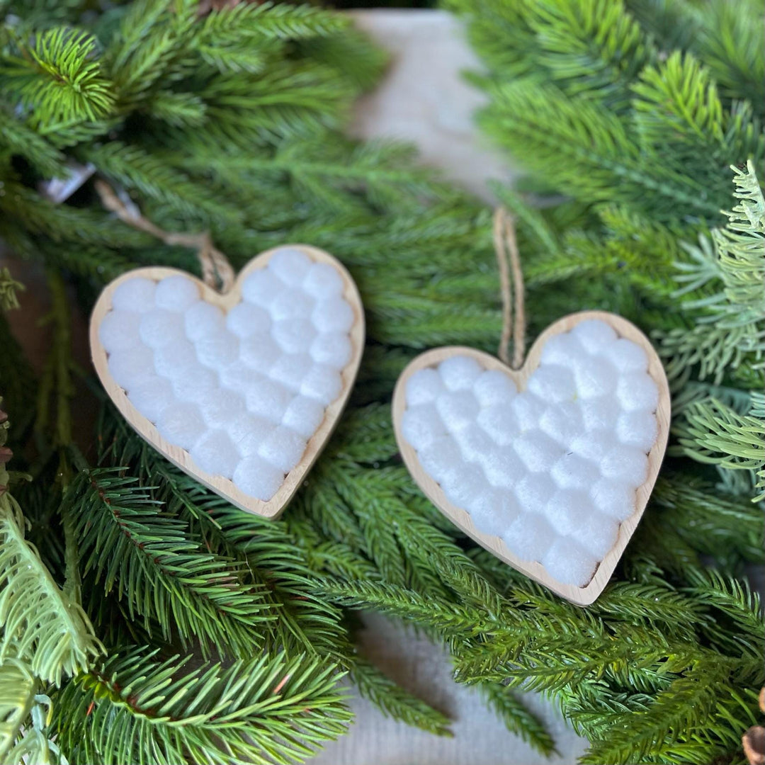 4" Heart Ornaments, Set of 2, White Heart Ornments