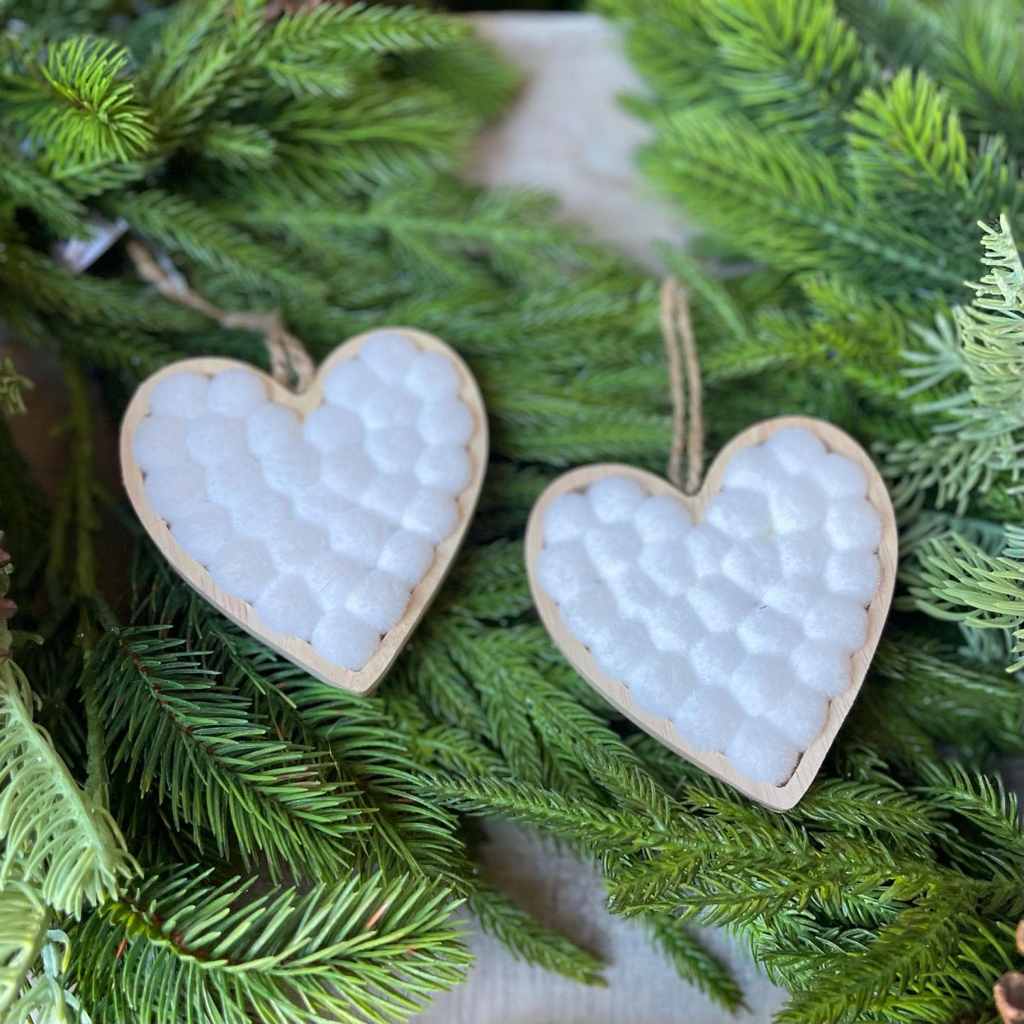 4" Heart Ornaments, Set of 2, White Heart Ornments