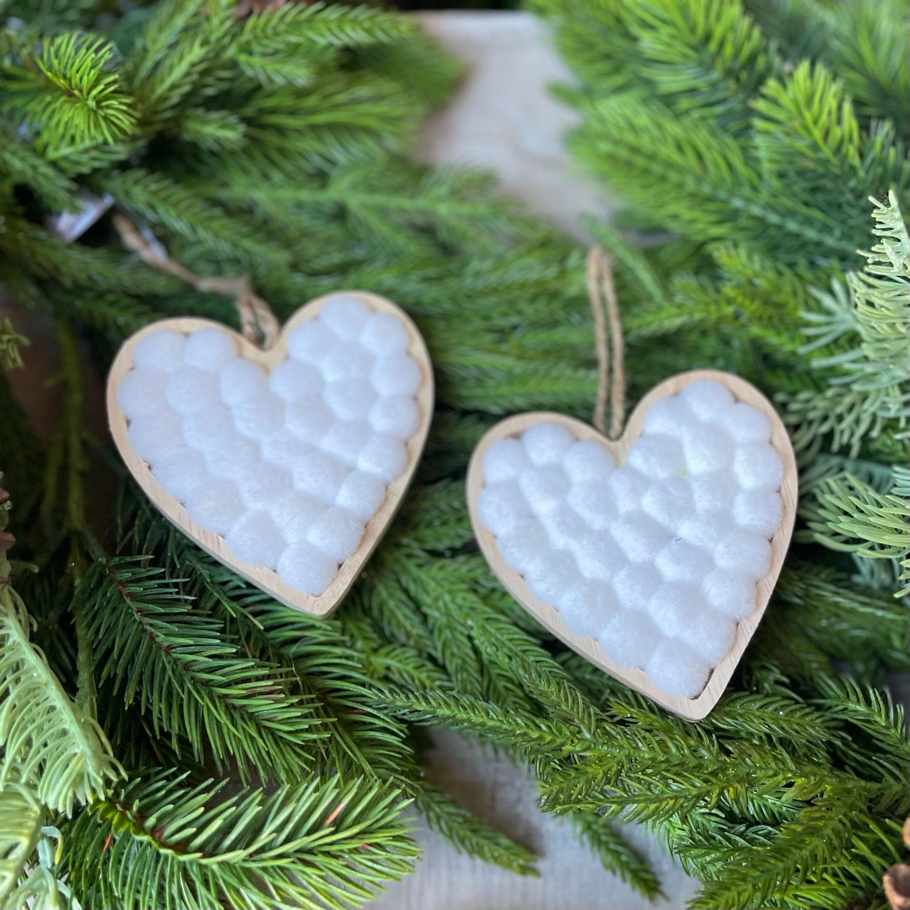 4" Heart Ornaments, Set of 2, White Heart Ornments
