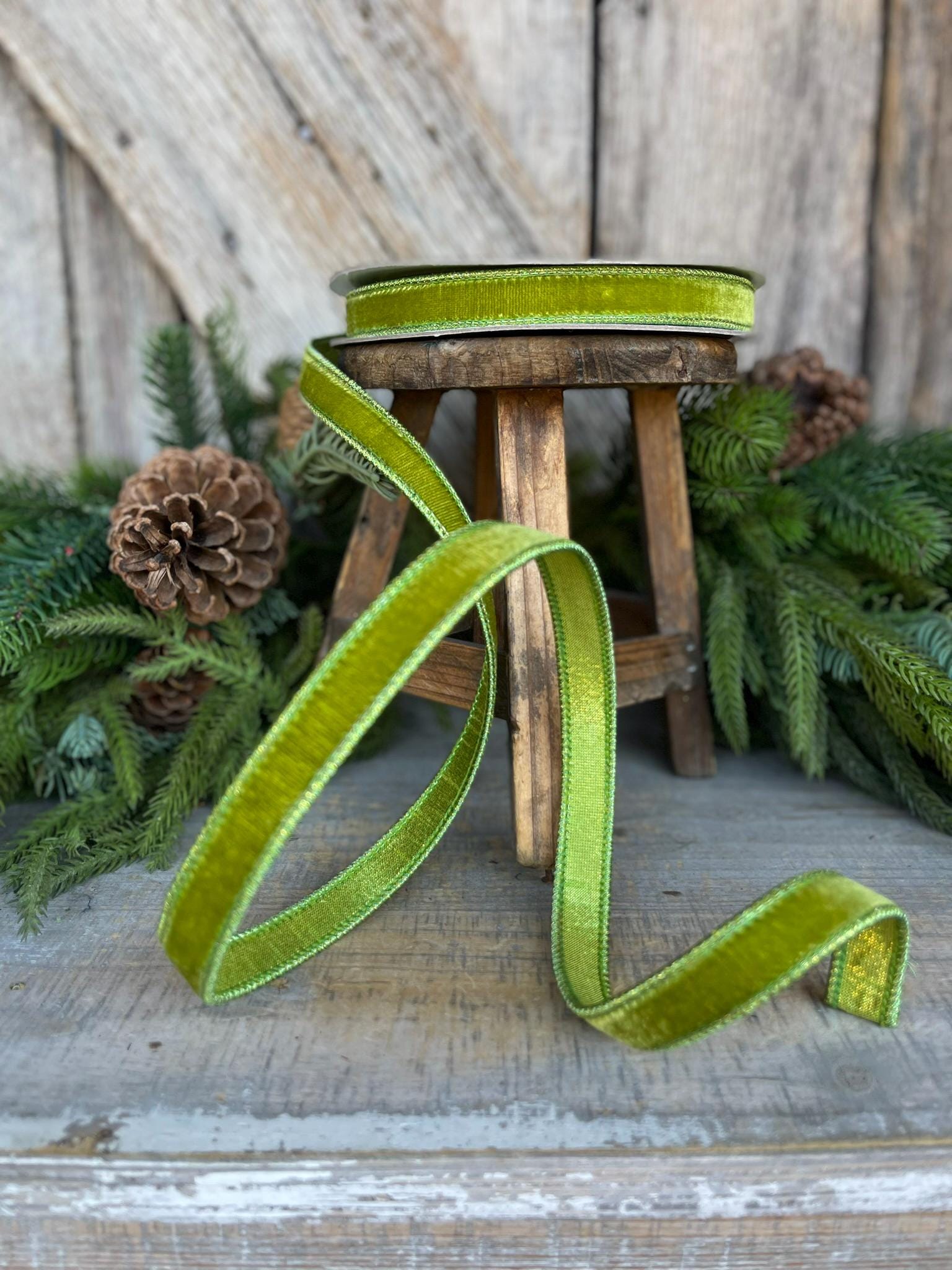 3/4" Lime Green Velvet Ribbon, Farrisilk Ribbon, Christmas Velvet Ribbon