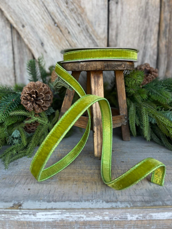 3/4" Lime Green Velvet Ribbon, Farrisilk Ribbon, Christmas Velvet Ribbon