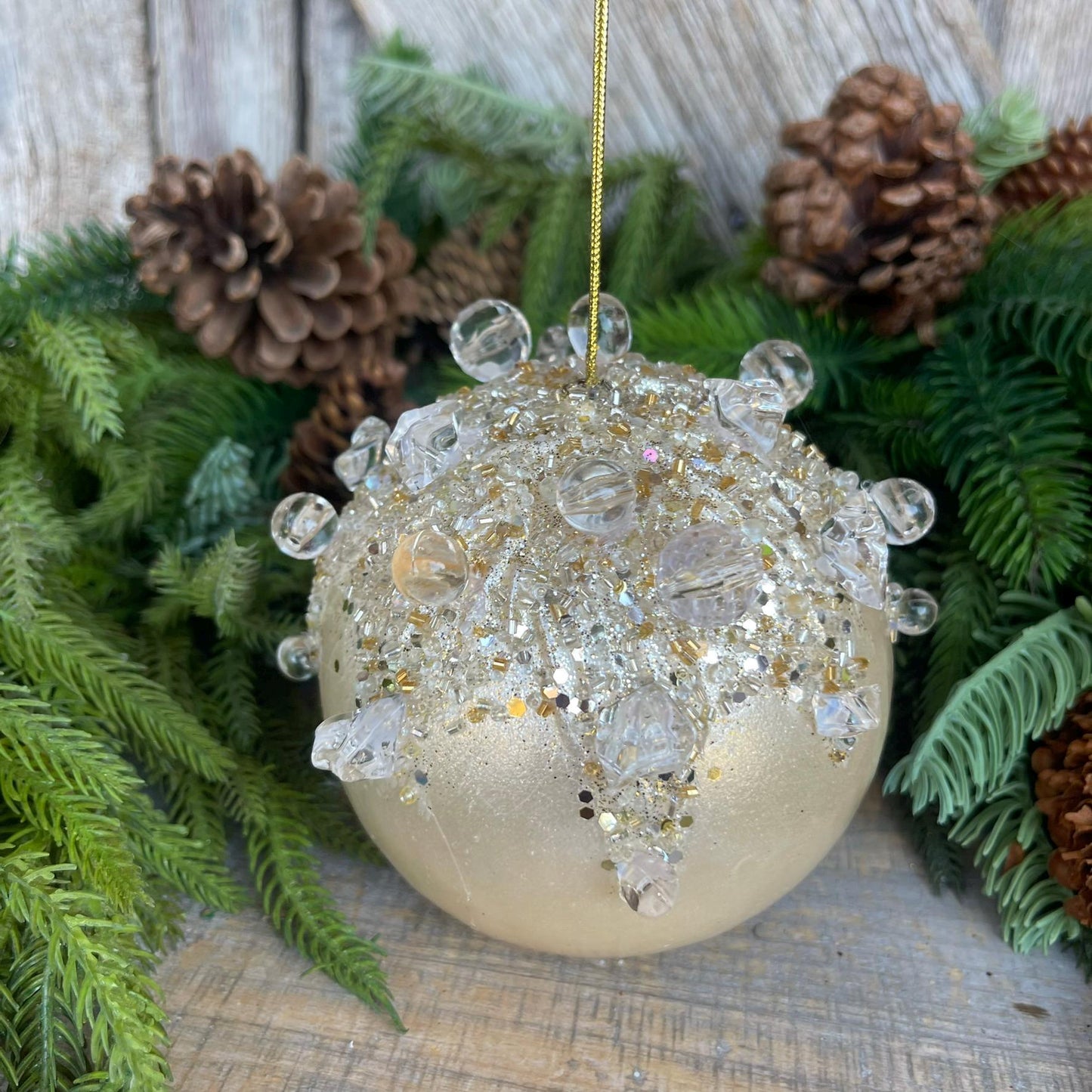 5" Ivory Pearl Bejeweled Ornament, Ivory Ornament, Jeweled Ornament