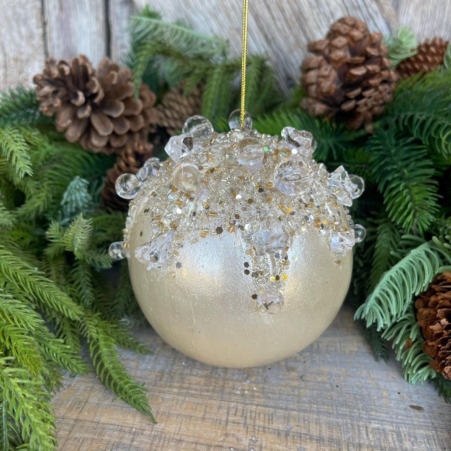 5" Ivory Pearl Bejeweled Ornament, Ivory Ornament, Jeweled Ornament