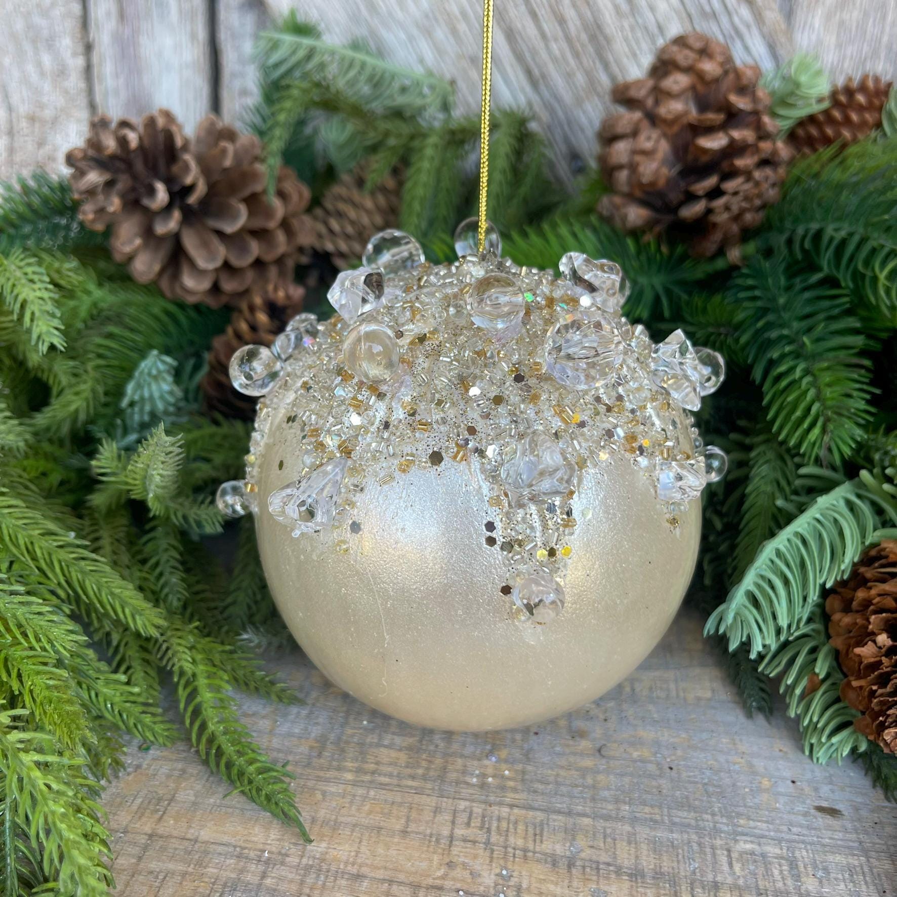 5" Ivory Pearl Bejeweled Ornament, Ivory Ornament, Jeweled Ornament