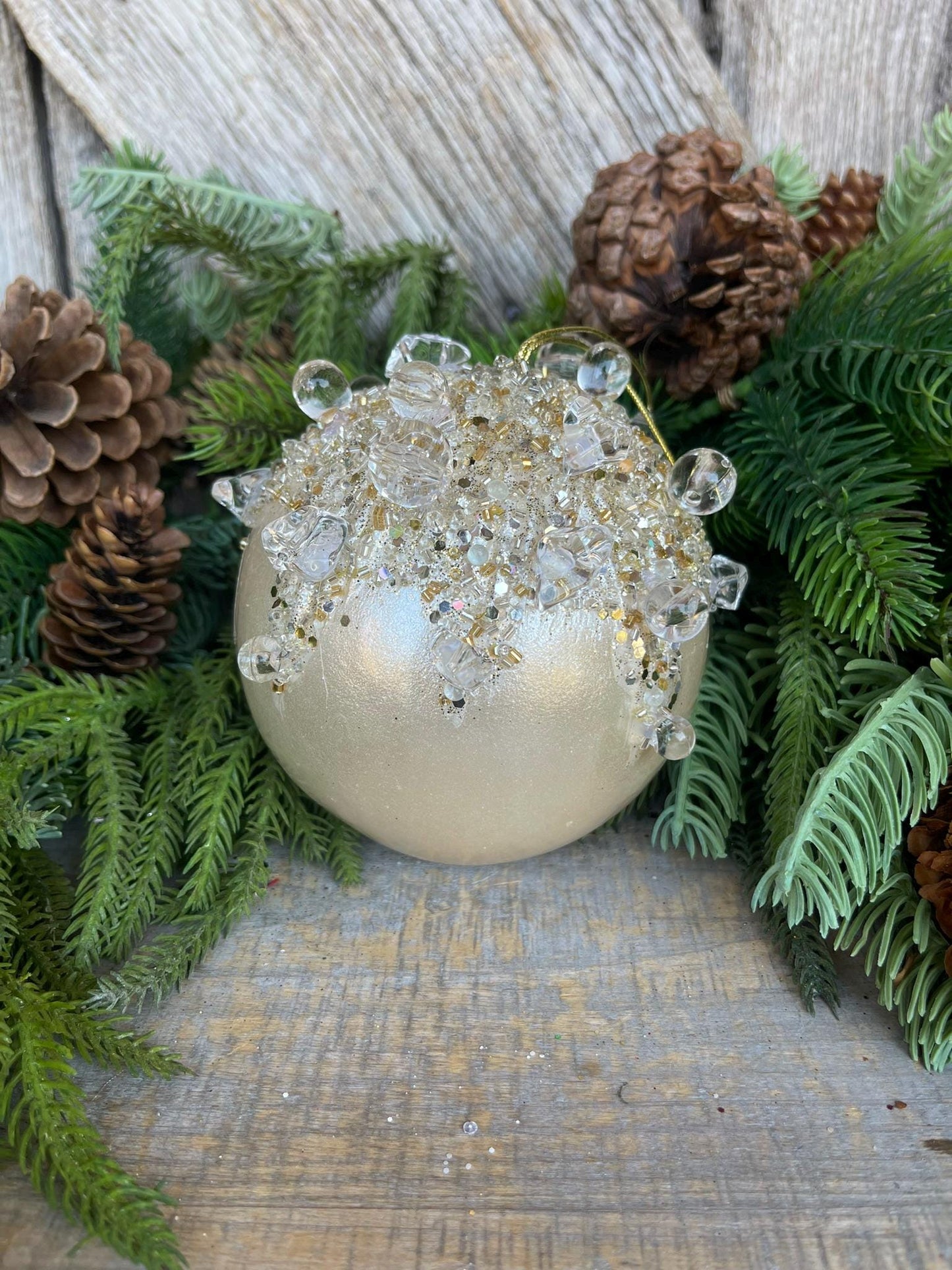 5" Ivory Pearl Bejeweled Ornament, Ivory Ornament, Jeweled Ornament