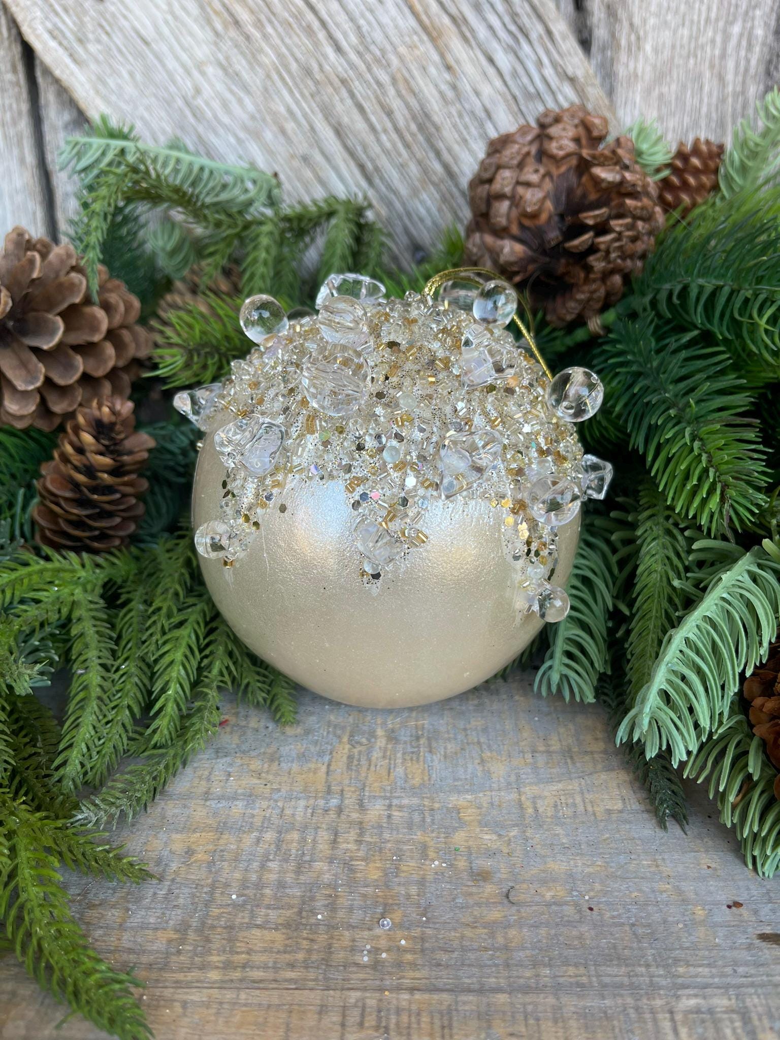 5" Ivory Pearl Bejeweled Ornament, Ivory Ornament, Jeweled Ornament