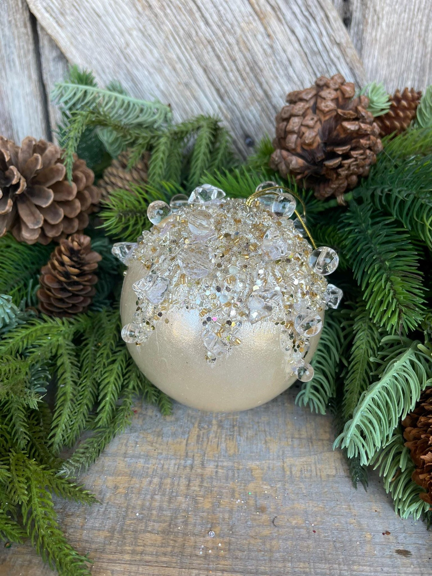 5" Ivory Pearl Bejeweled Ornament, Ivory Ornament, Jeweled Ornament