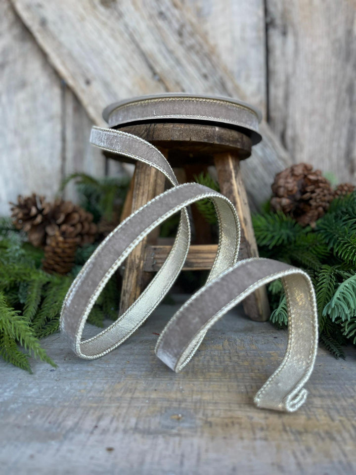 3/4" Platinum Velvet Luster, Farrisilk Ribbon, Wired Ribbon