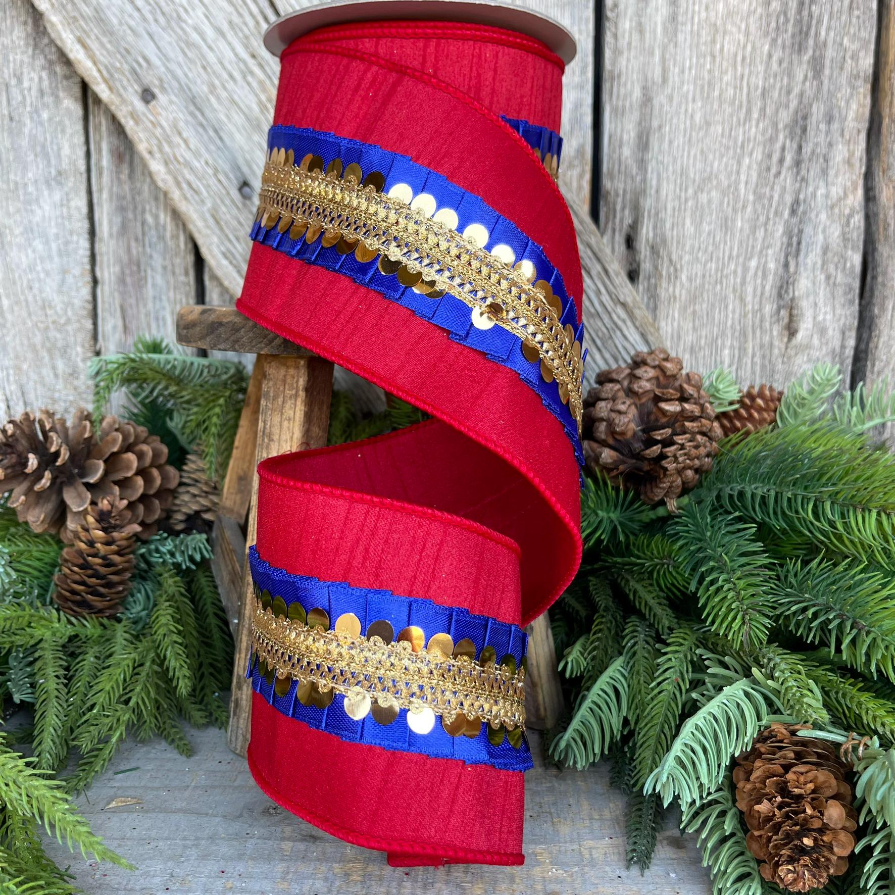 4" Red Blue Nutcracker Frills, Farrisilk RIbbon
