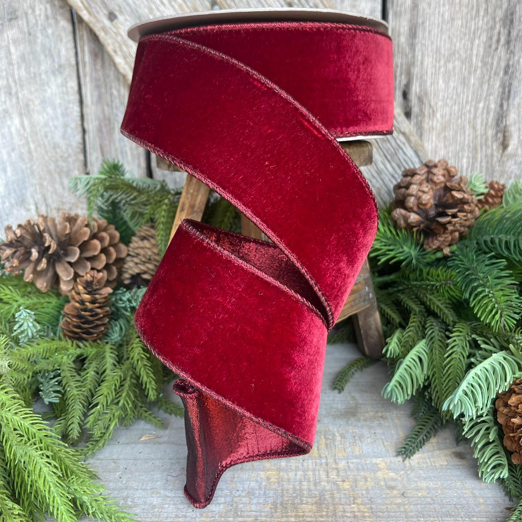 2.5” Burgundy Velvet Ribbon, Farrisilk ribbon, Velvet ribbon