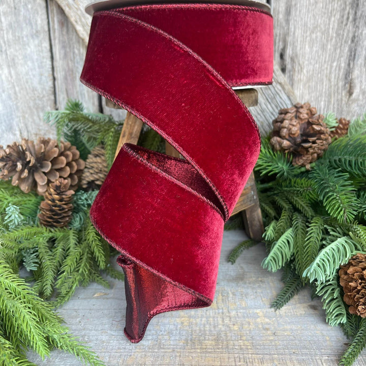 2.5” Burgundy Velvet Ribbon, Farrisilk ribbon, Velvet ribbon