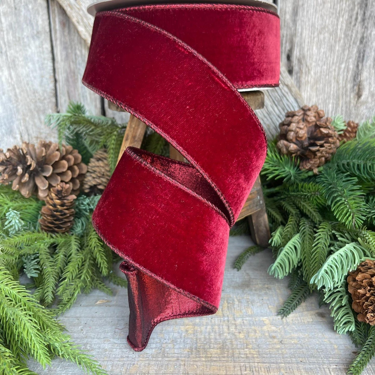 2.5” Burgundy Velvet Ribbon, Farrisilk ribbon, Velvet ribbon