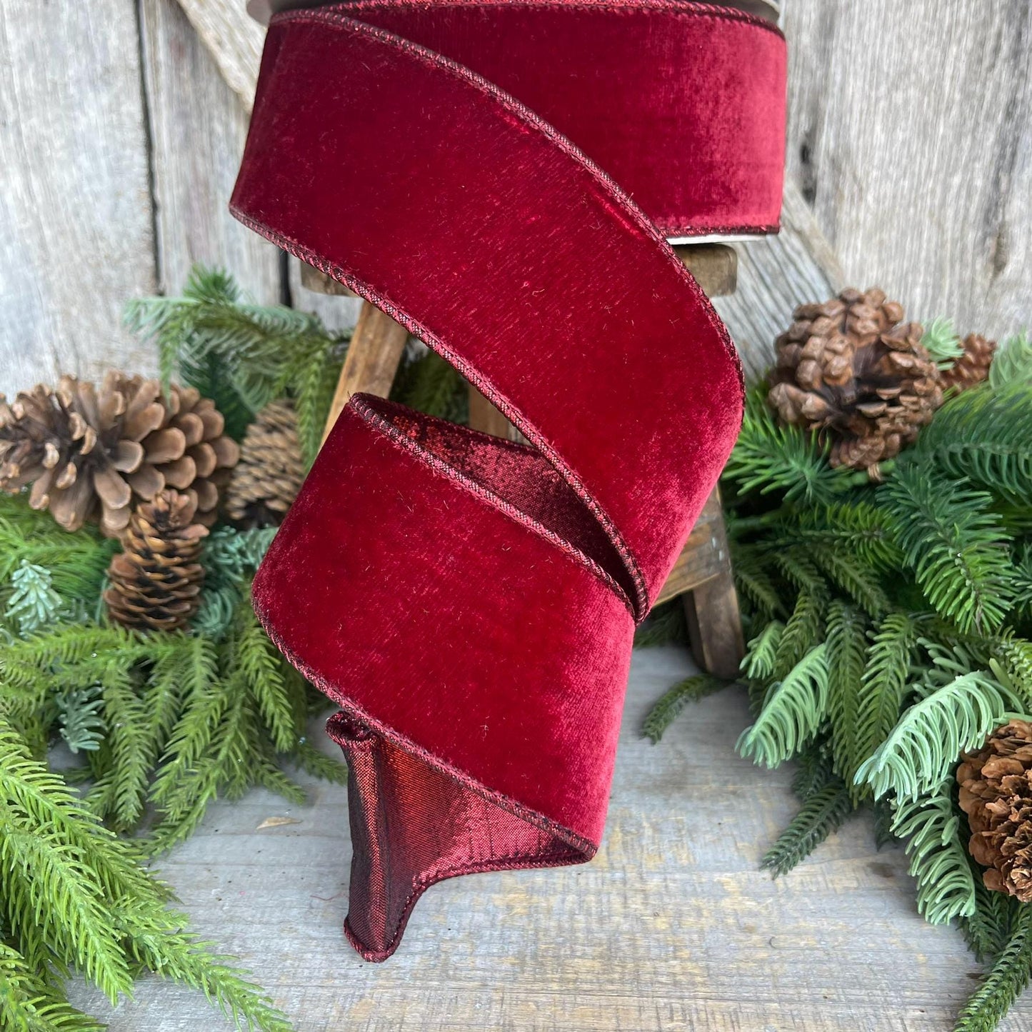 2.5” Burgundy Velvet Ribbon, Farrisilk ribbon, Velvet ribbon