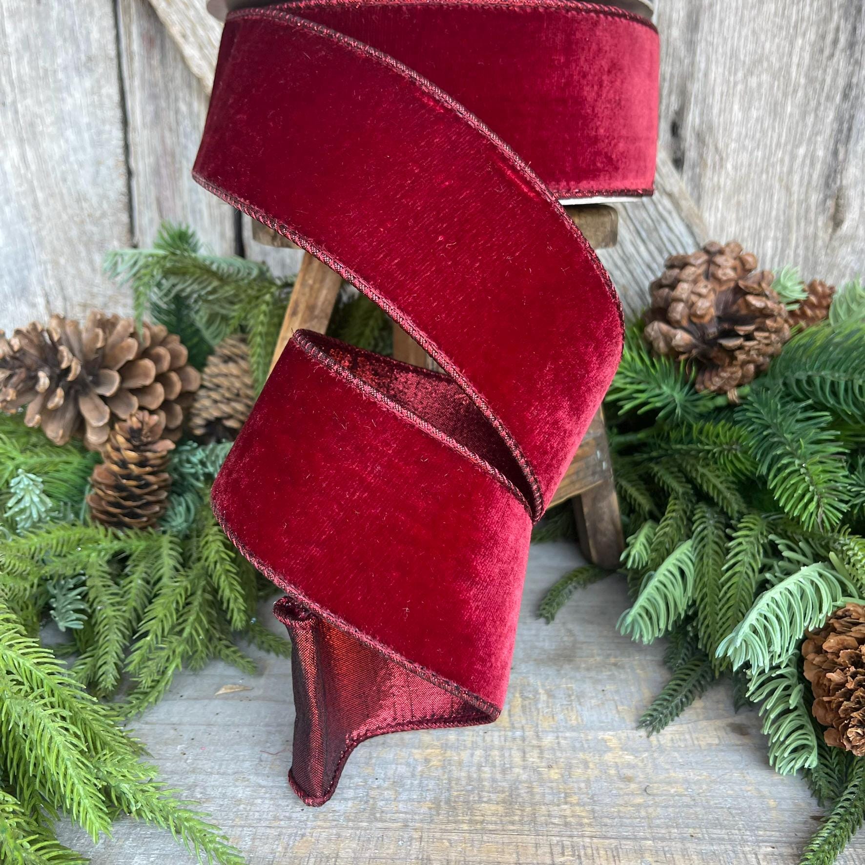 2.5” Burgundy Velvet Ribbon, Farrisilk ribbon, Velvet ribbon