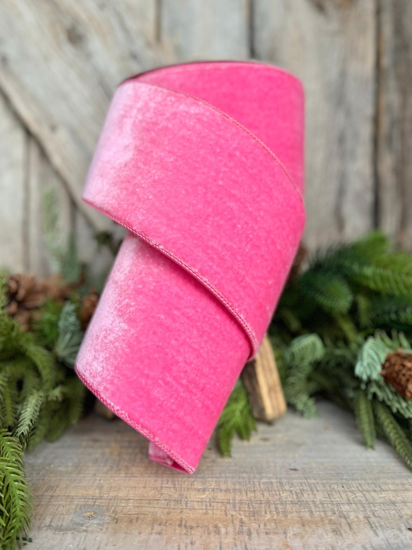 4" Pink Velvet Ribbon, Bubblegum Pink, Wired Velvet Ribbon