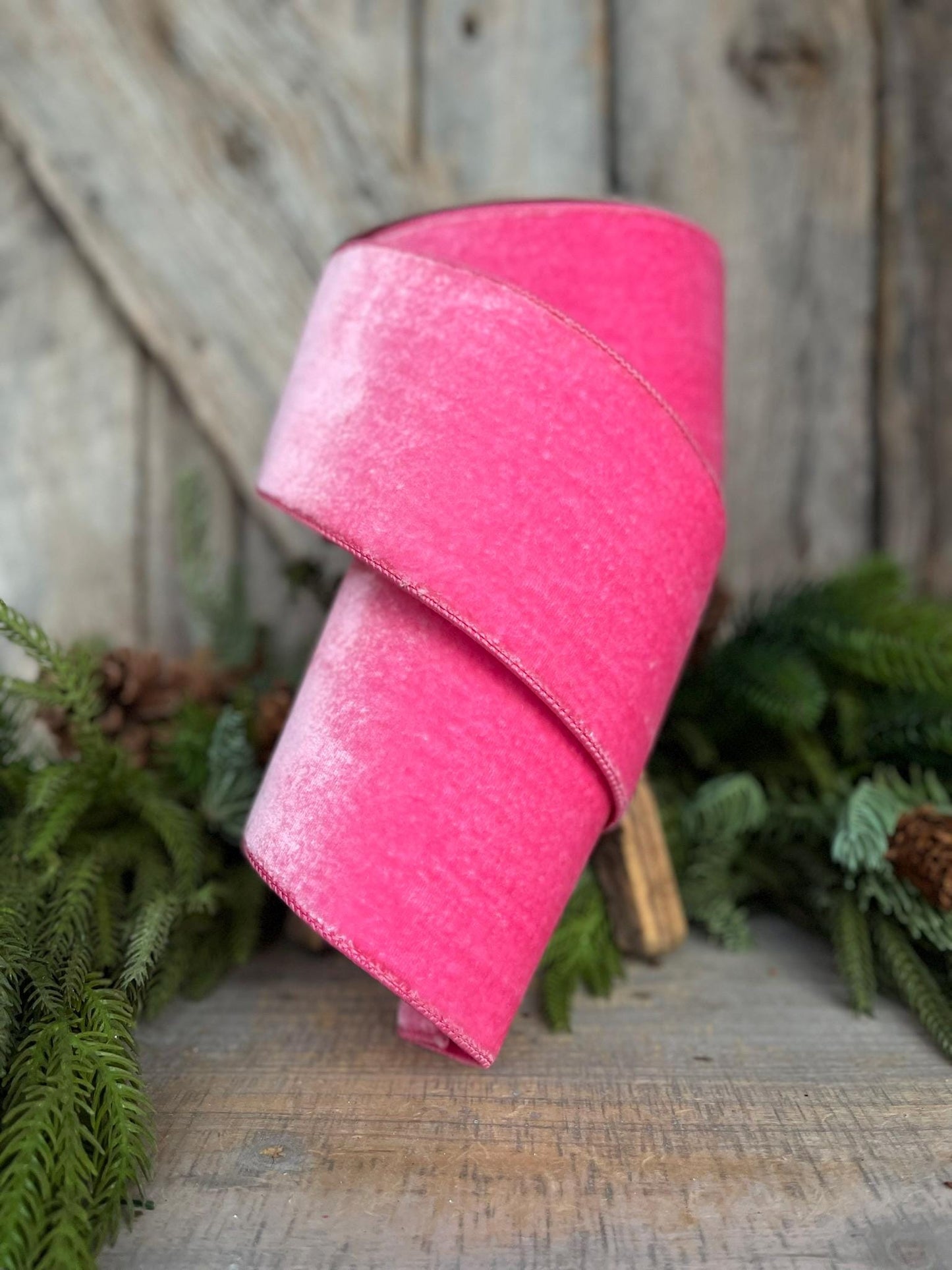 4" Pink Velvet Ribbon, Bubblegum Pink, Wired Velvet Ribbon