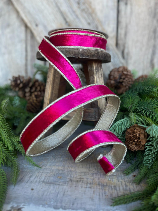 1” Hot Pink Satin Velvet, Farrisilk Velvet, Pink Velvet Ribbon