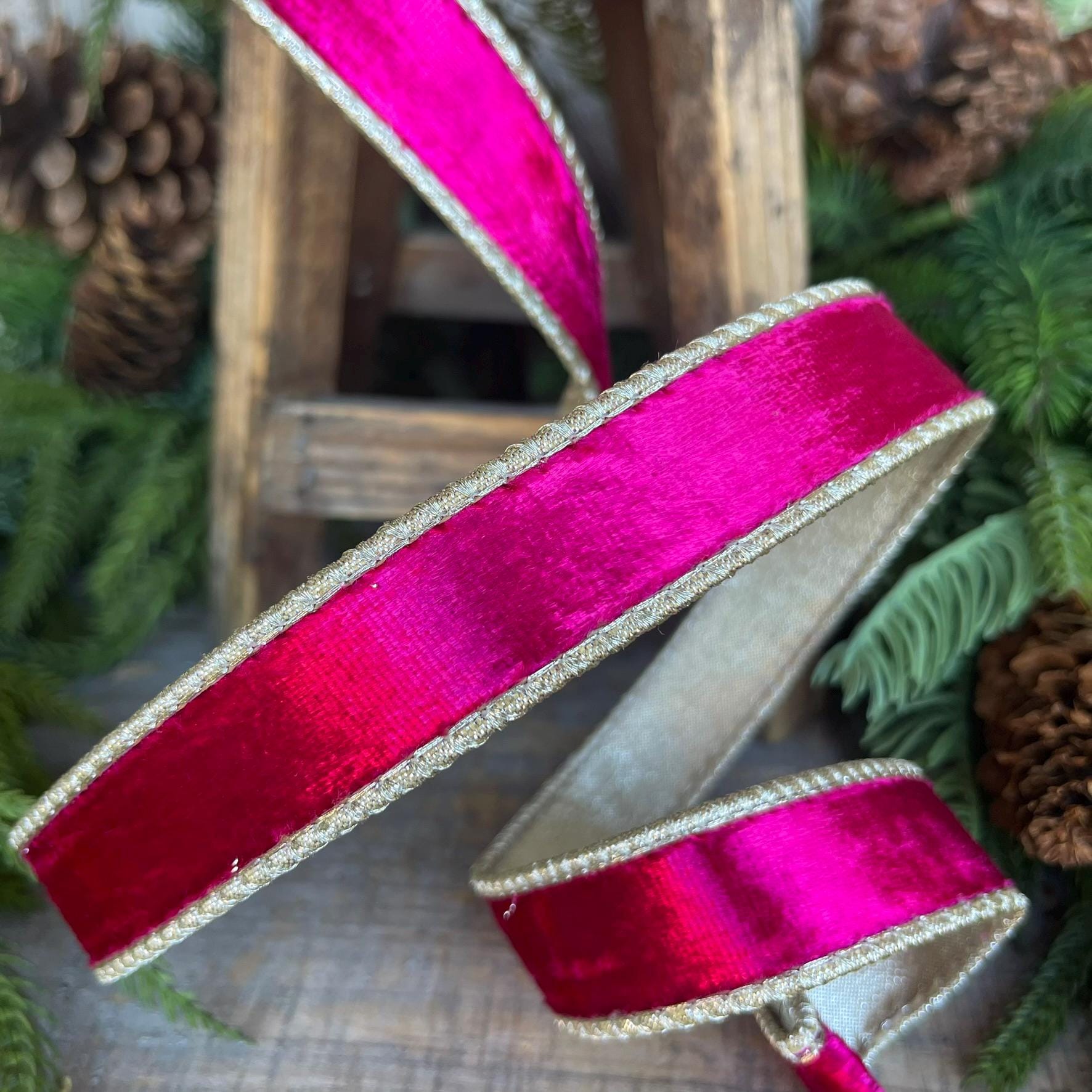 1” Hot Pink Satin Velvet, Farrisilk Velvet, Pink Velvet Ribbon