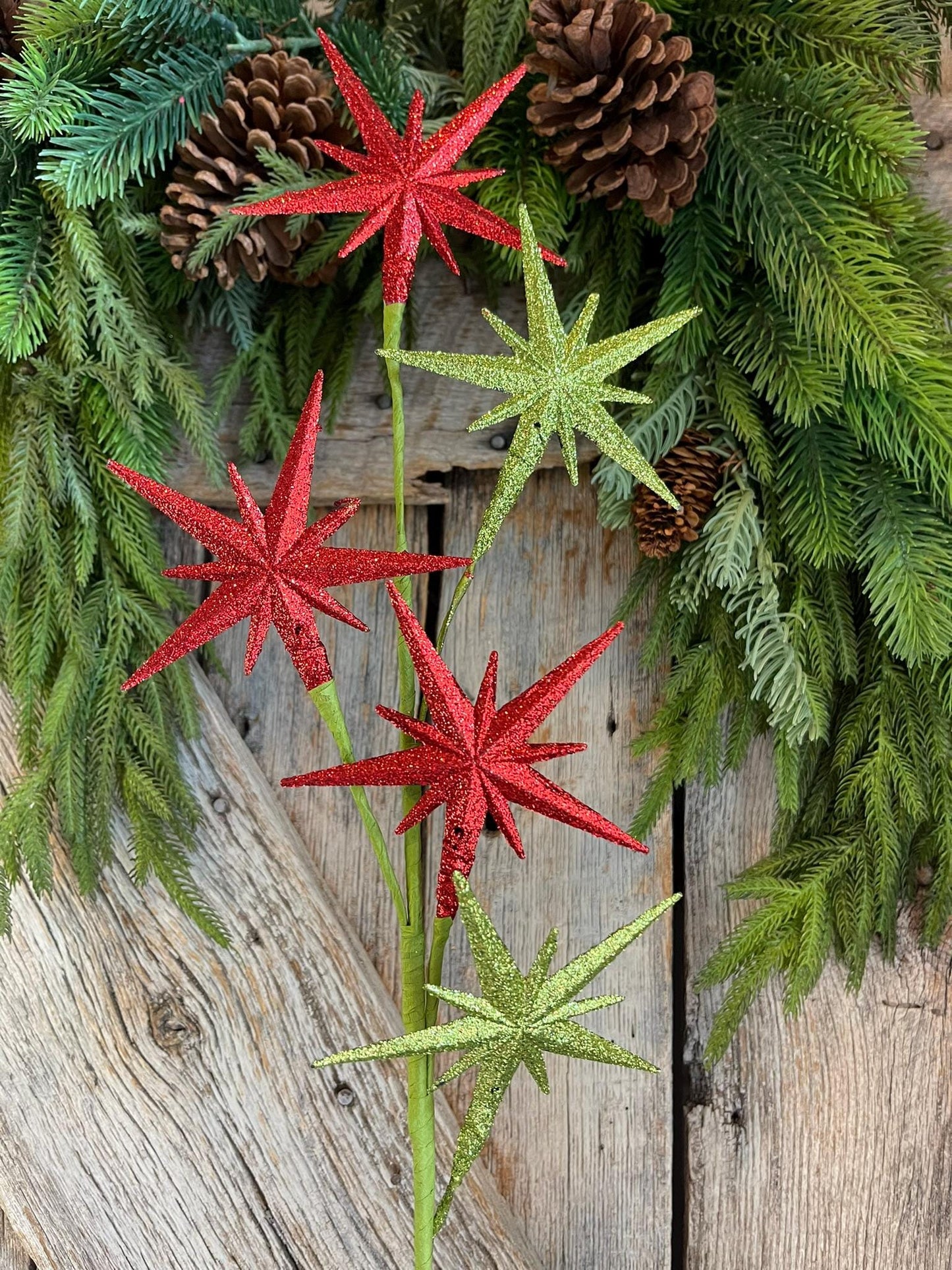 27" Bethlehem Star Spray, Red Green Star Spray, Christmas Tree Spray