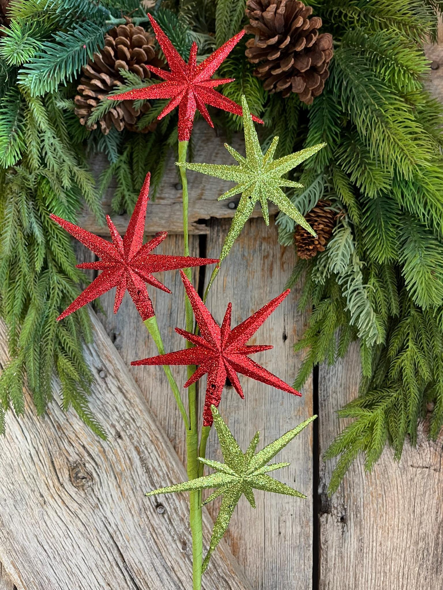 27" Bethlehem Star Spray, Red Green Star Spray, Christmas Tree Spray