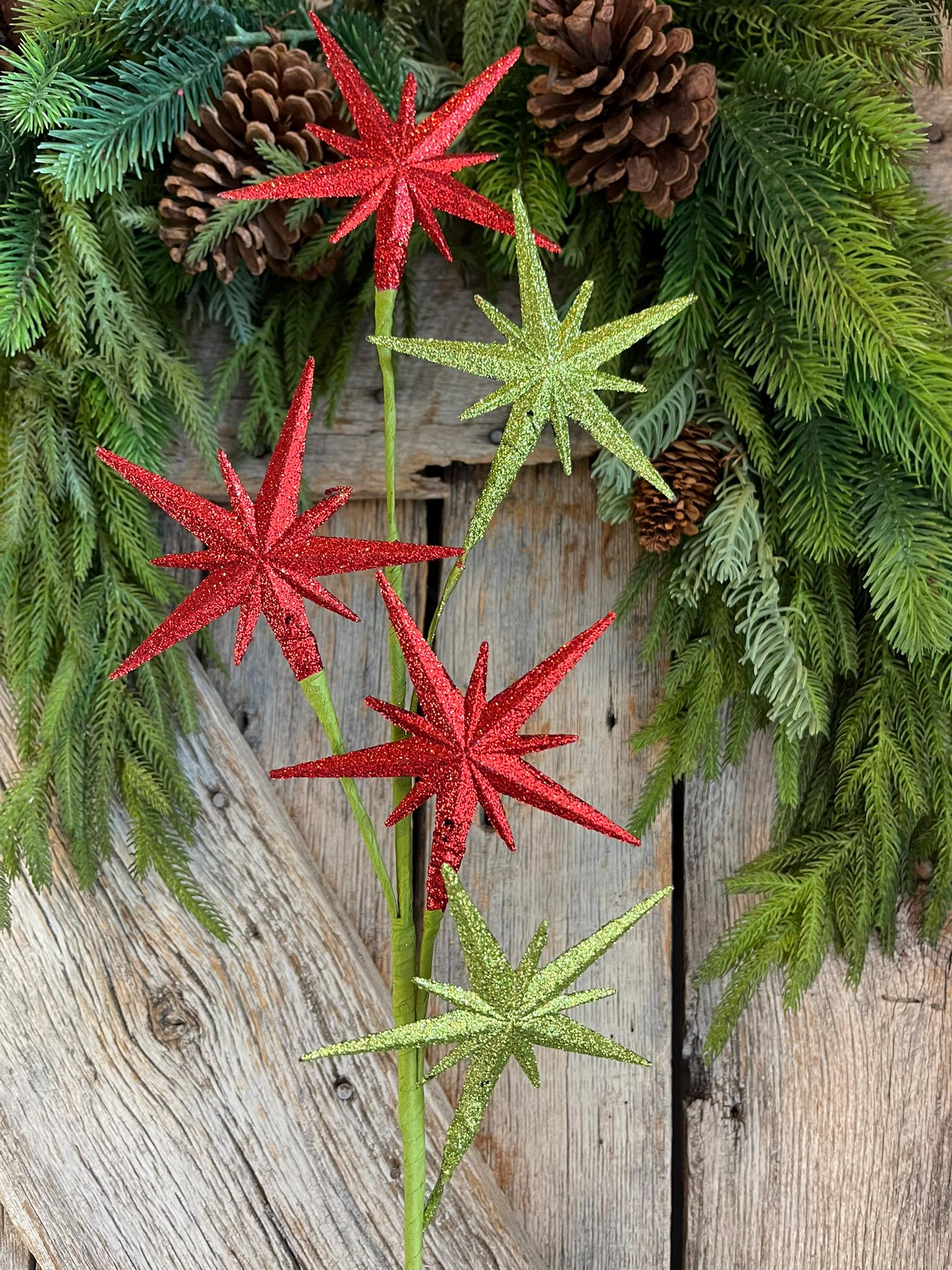 27" Bethlehem Star Spray, Red Green Star Spray, Christmas Tree Spray
