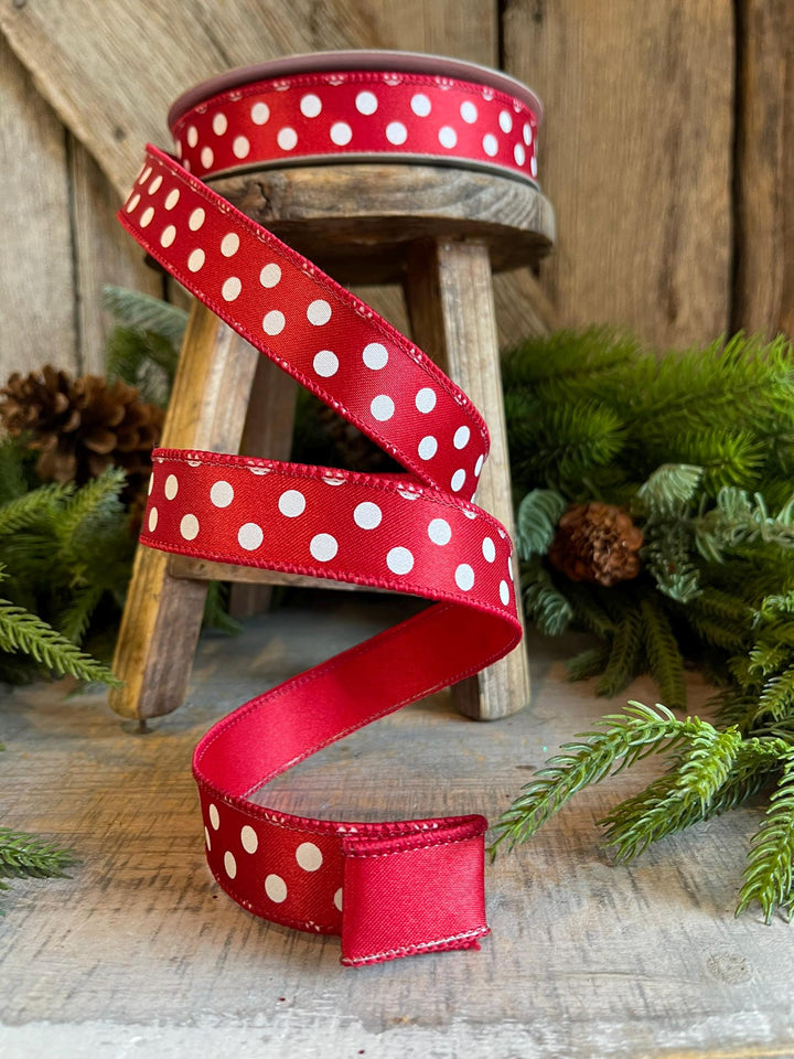 1" Red and White Polka dot ribbon, Farrislk Mini Dots, Christmas Ribbon