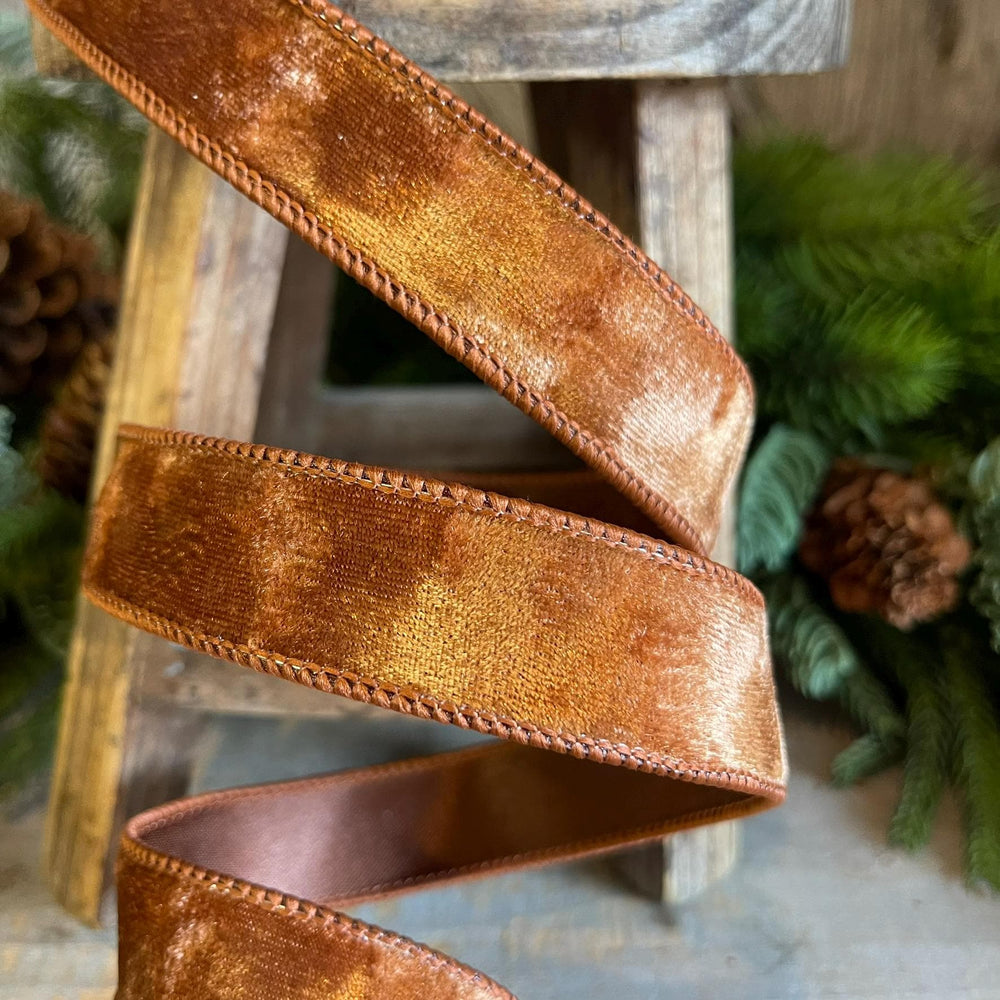 1” Pecan Brown Silken Velvet Ribbon, Farrisilk ribbon, Velvet ribbon