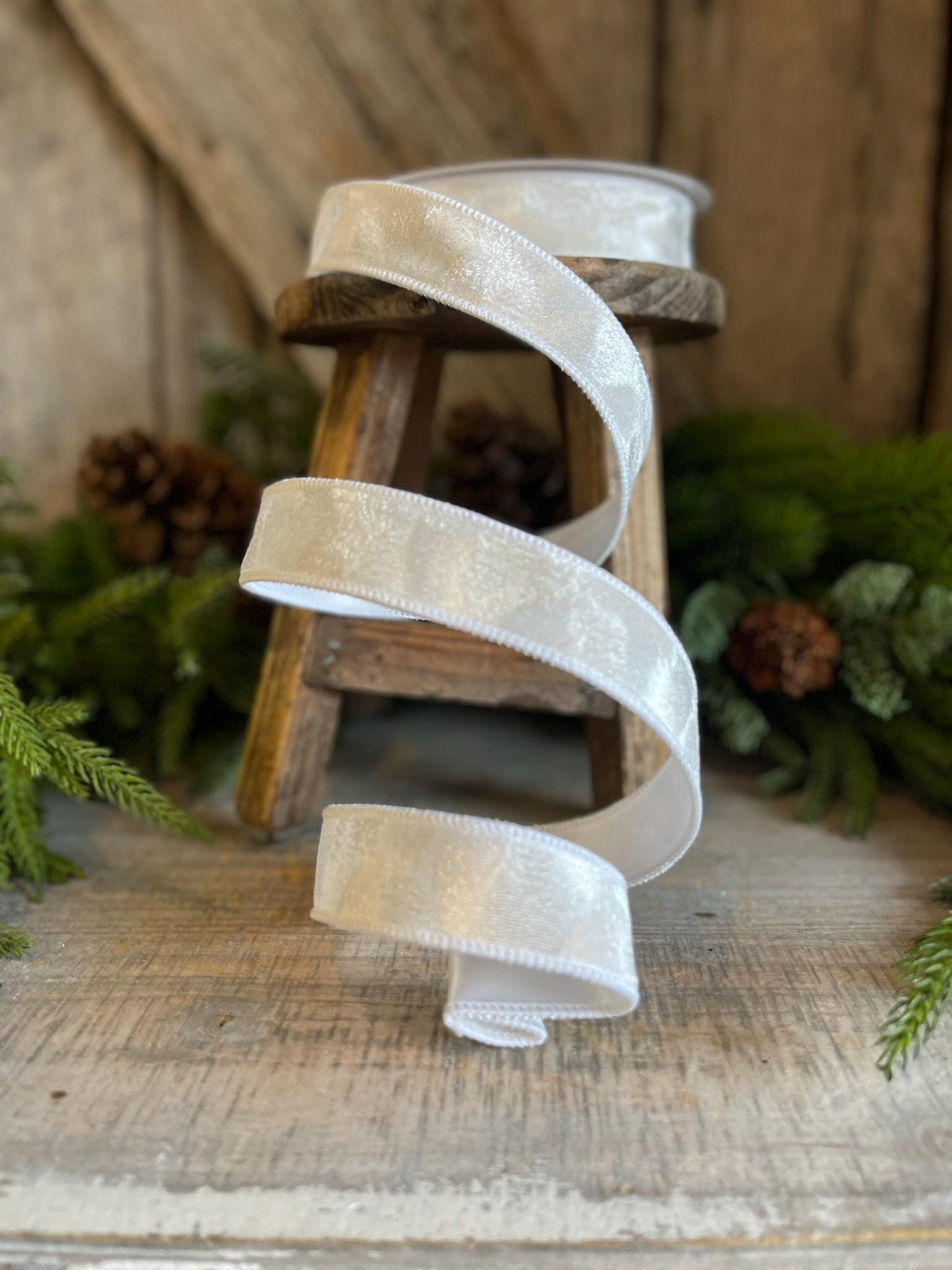 1" White Velvet Ribbon, Farrisilk Ribbon, White Silken Velvet Ribbon