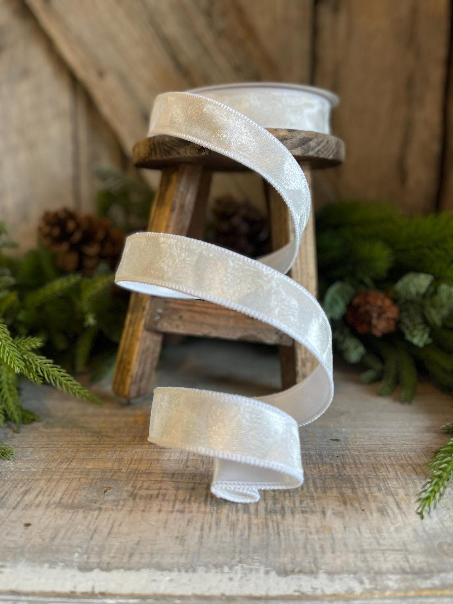 1" White Velvet Ribbon, Farrisilk Ribbon, White Silken Velvet Ribbon