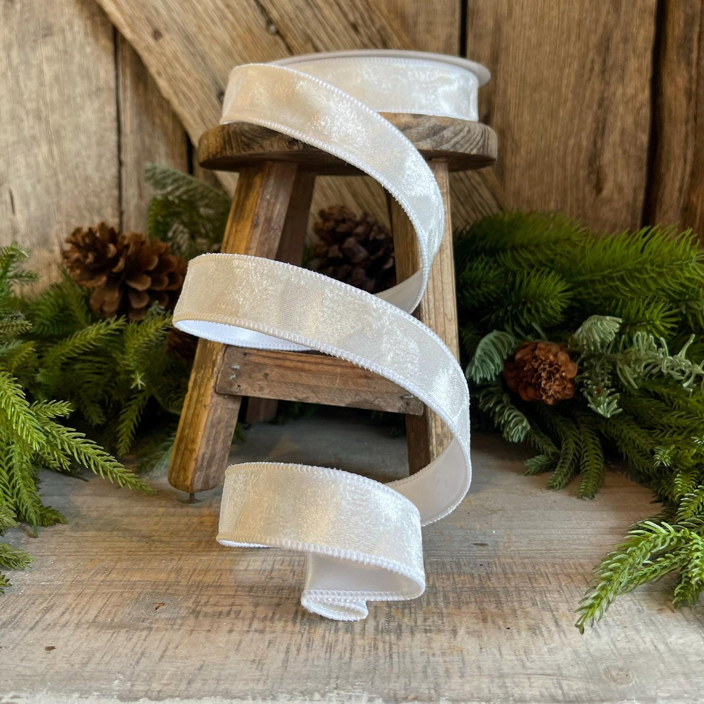 1" White Velvet Ribbon, Farrisilk Ribbon, White Silken Velvet Ribbon