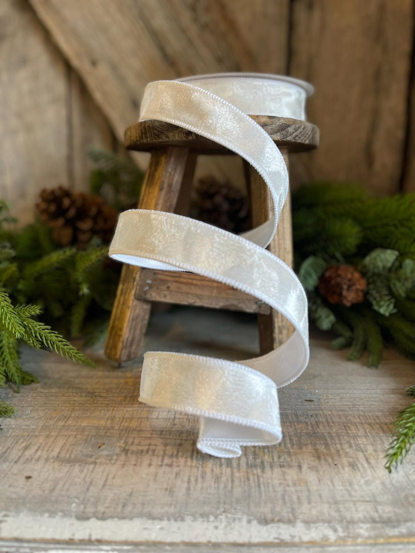 1" White Velvet Ribbon, Farrisilk Ribbon, White Silken Velvet Ribbon