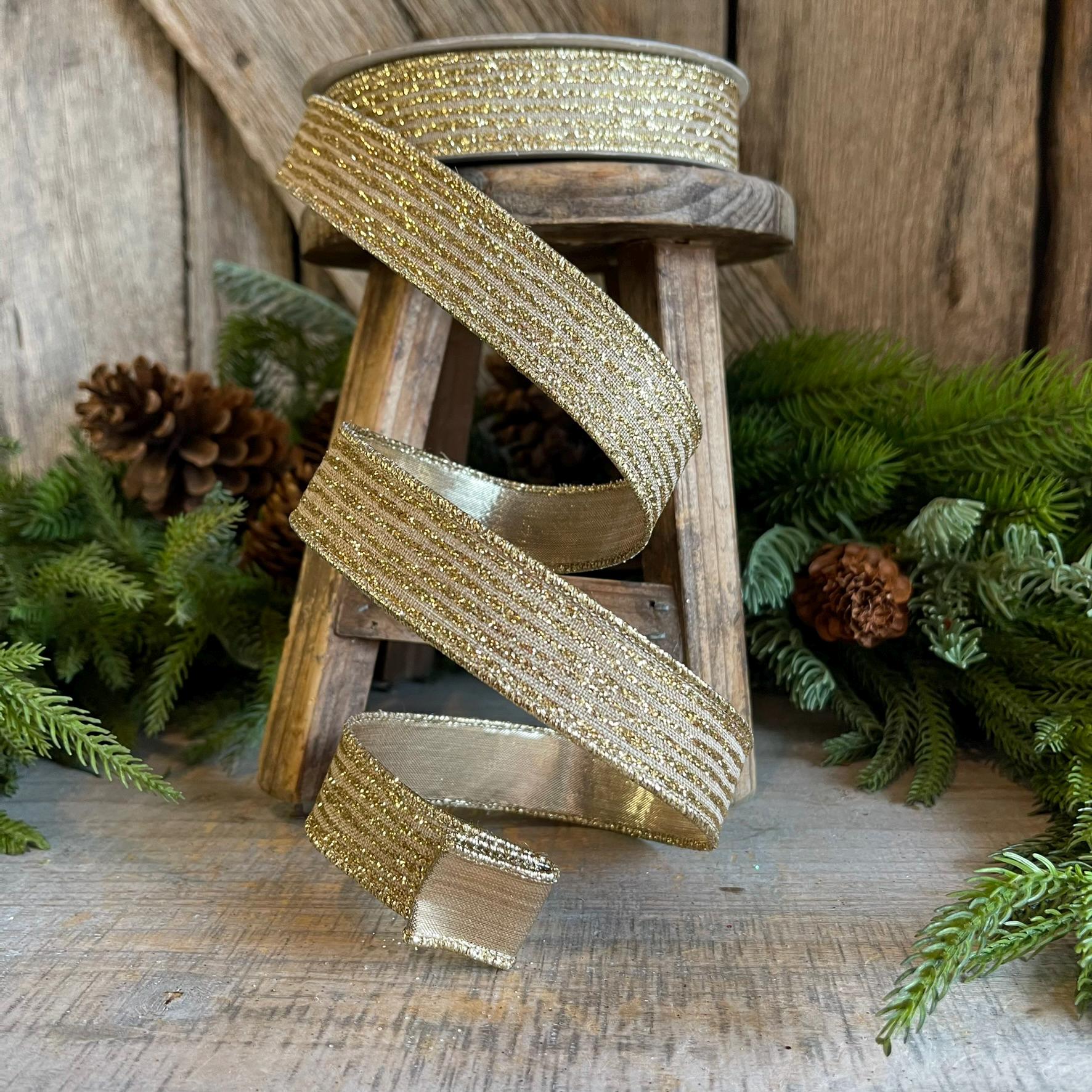 1" Gold Random Stripes Ribbon, Farrisilk Ribbon