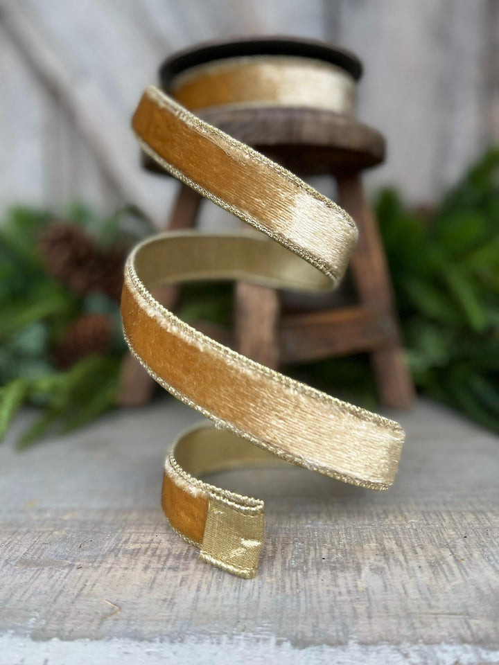 1" Gold velvet Ribbon, Champagne Gold ribbon