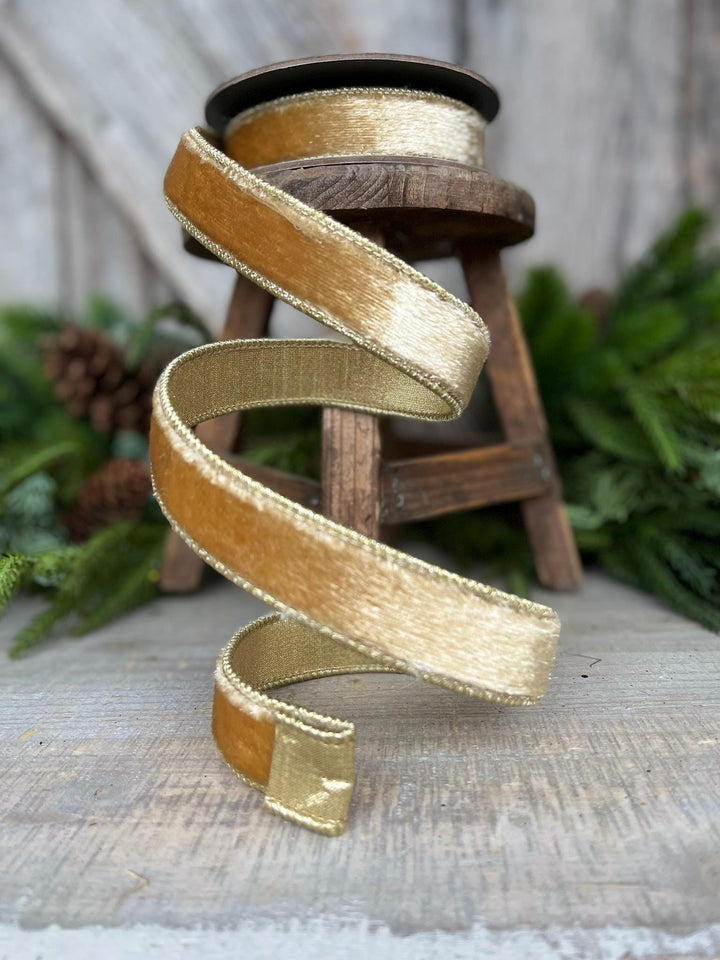 1" Gold velvet Ribbon, Champagne Gold ribbon