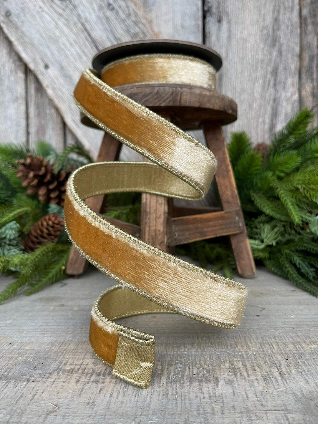 1" Gold velvet Ribbon, Champagne Gold ribbon