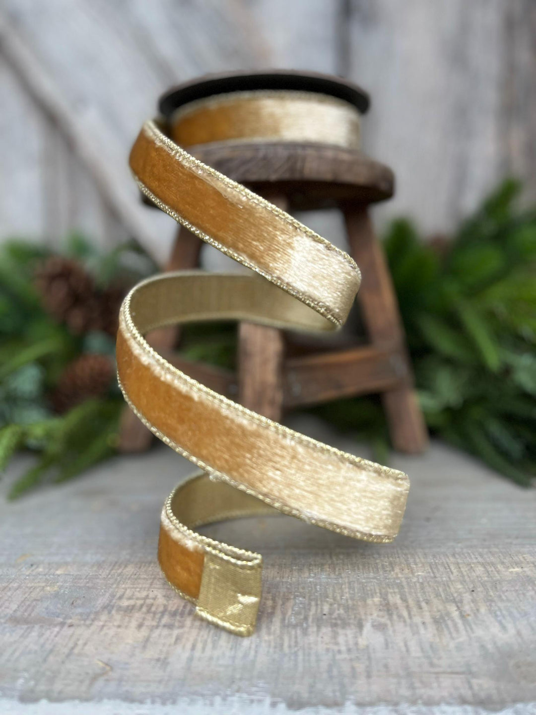 1" Gold velvet Ribbon, Champagne Gold ribbon