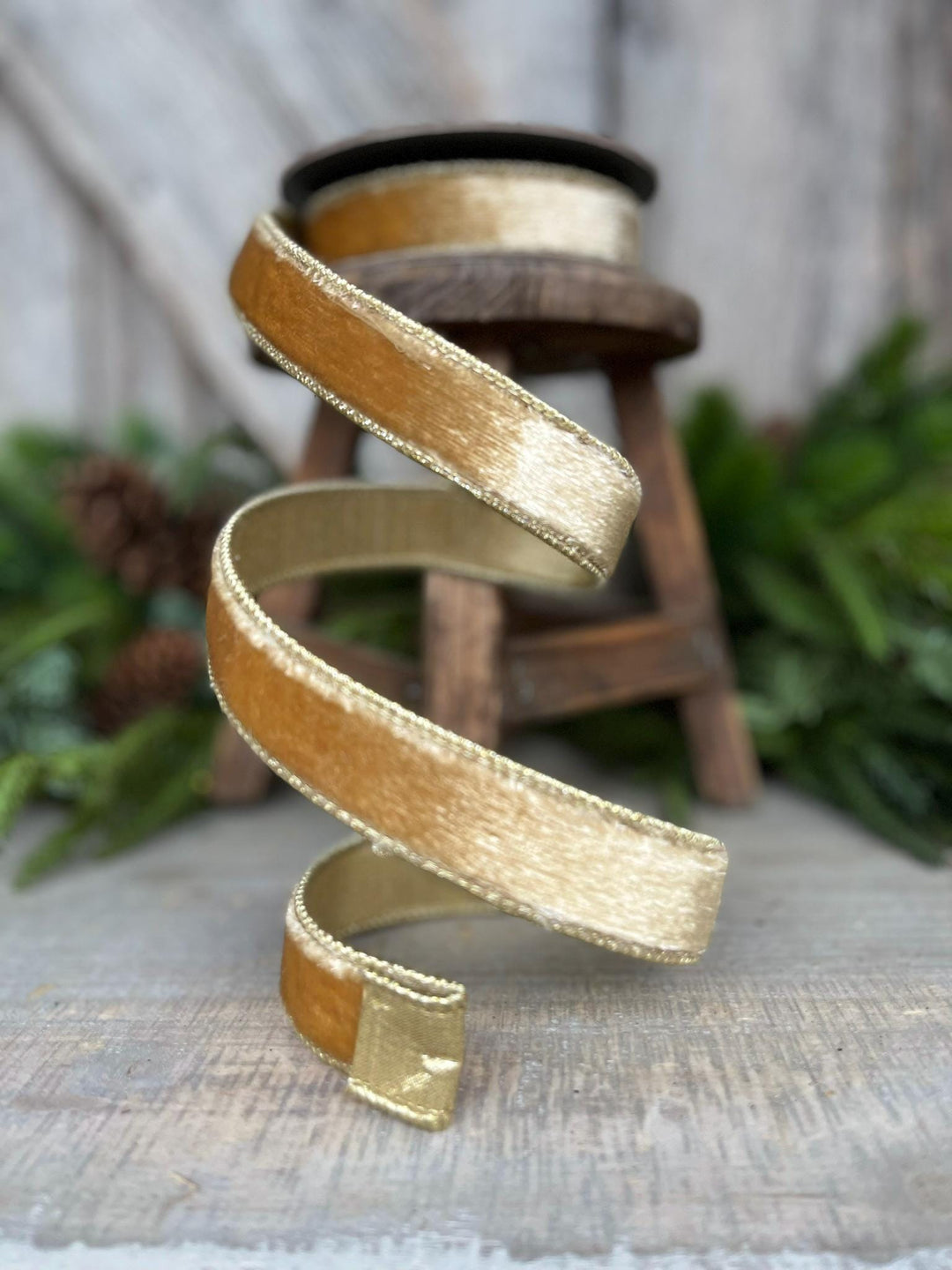 1" Gold velvet Ribbon, Champagne Gold ribbon