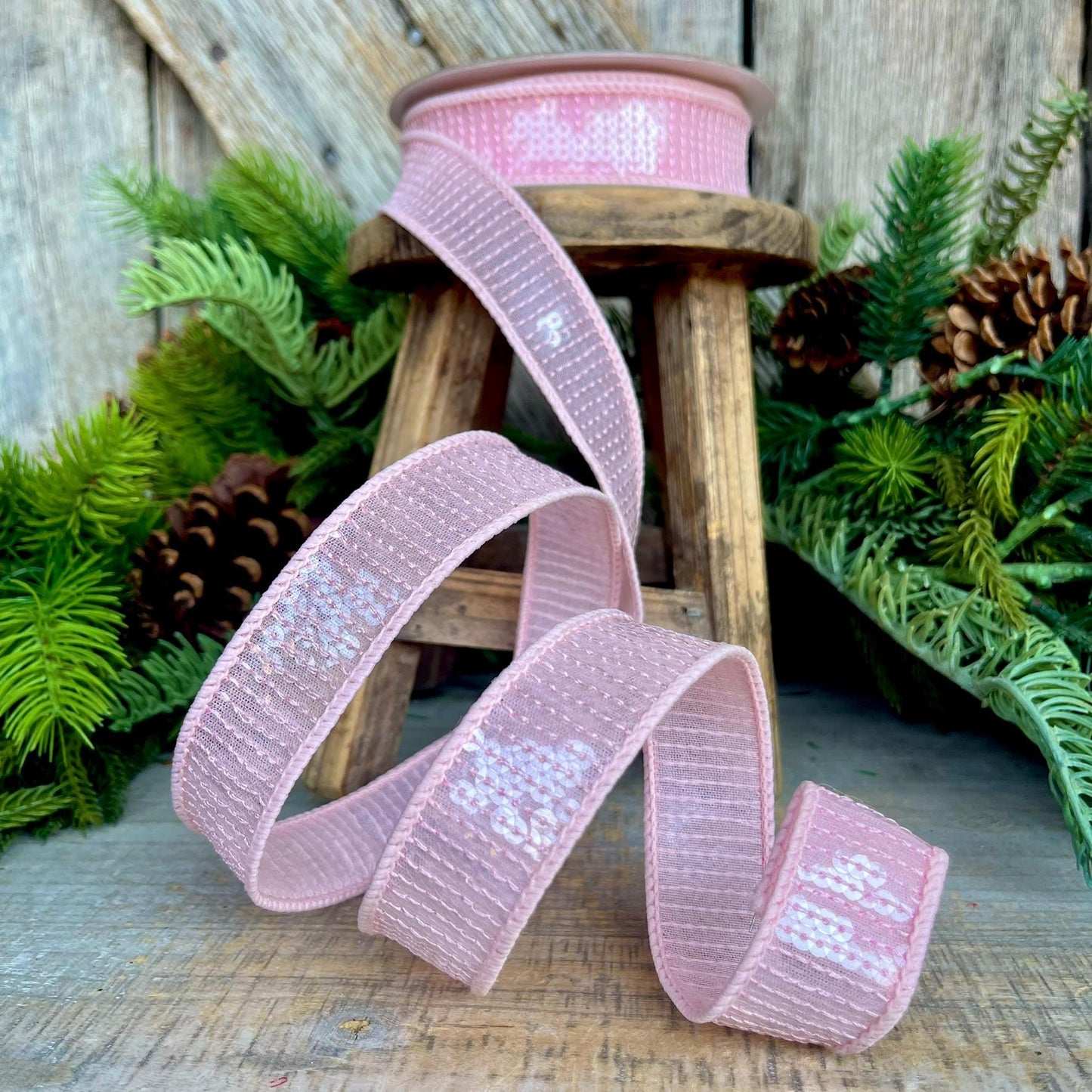 1" Pink Sequin Ribbon, Farrisilk Ribbon, Pink Sequin RIbbon