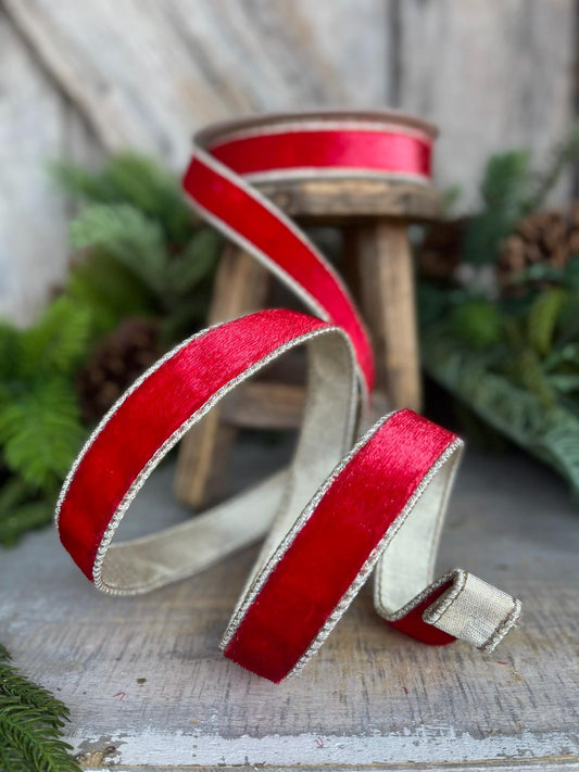 1" Red Velvet Sheen Ribbon, Farrisilk Ribbon, Red Velvet Ribbon