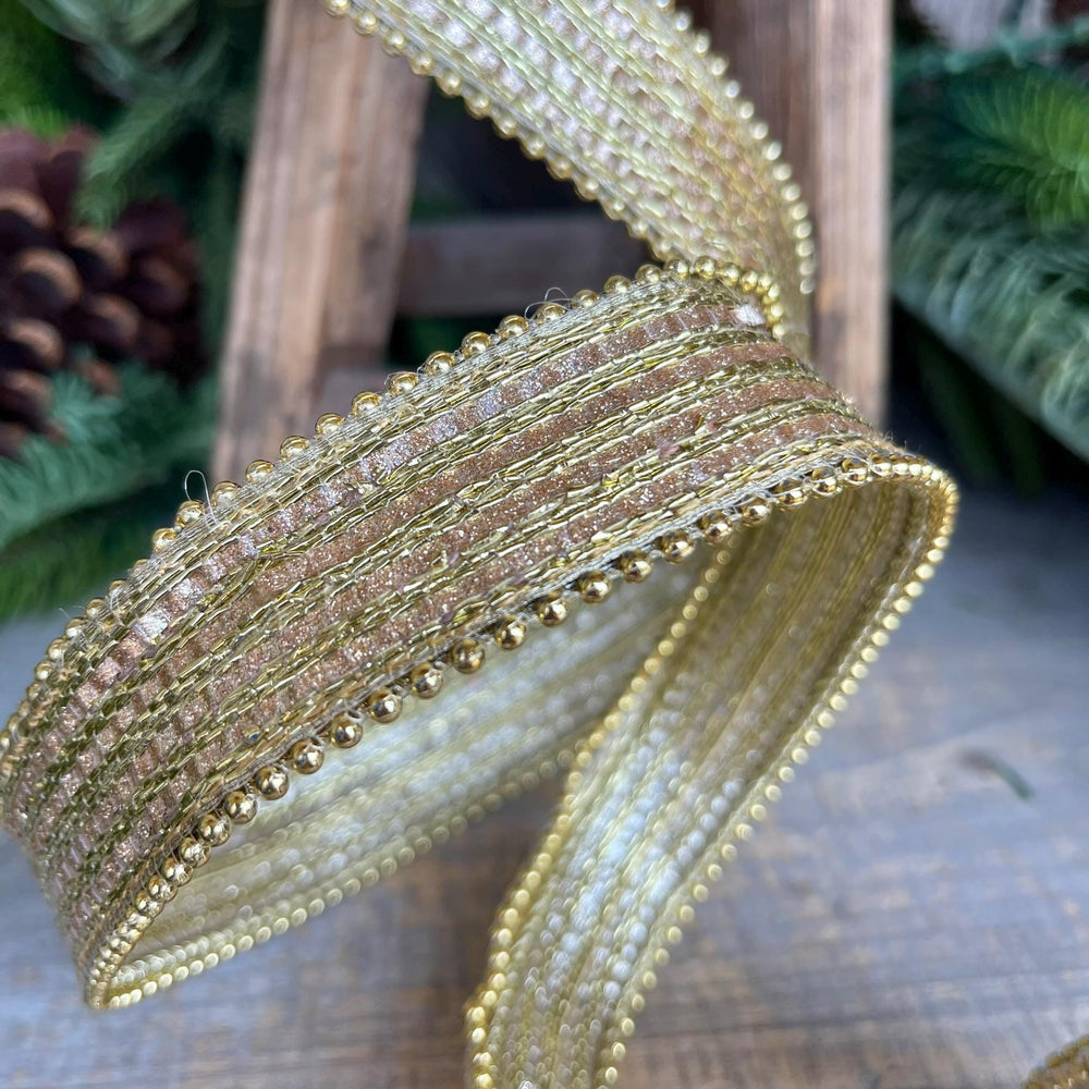 1" Gold Metallic Ribbon, Farrisilk Ribbon, Gold Metallic Jingle Ribbon