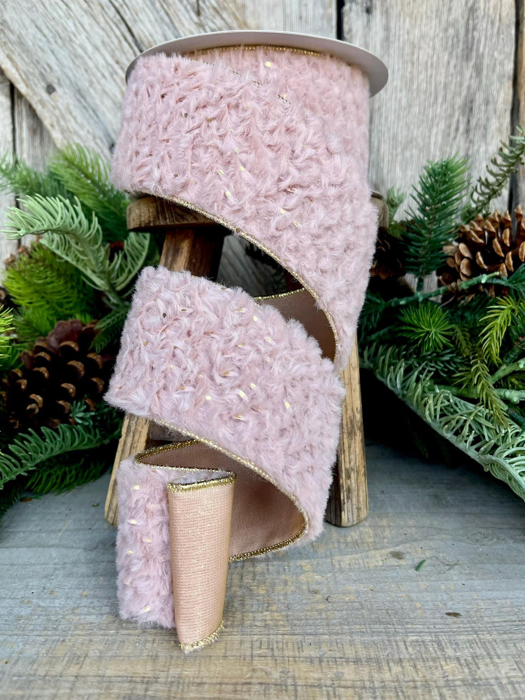 2.5” Pink Fur Wired ribbon, Farrisilk Ribbon