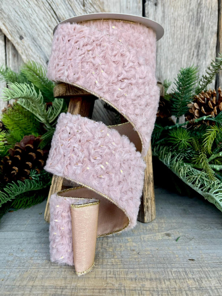 2.5” Pink Fur Wired ribbon, Farrisilk Ribbon