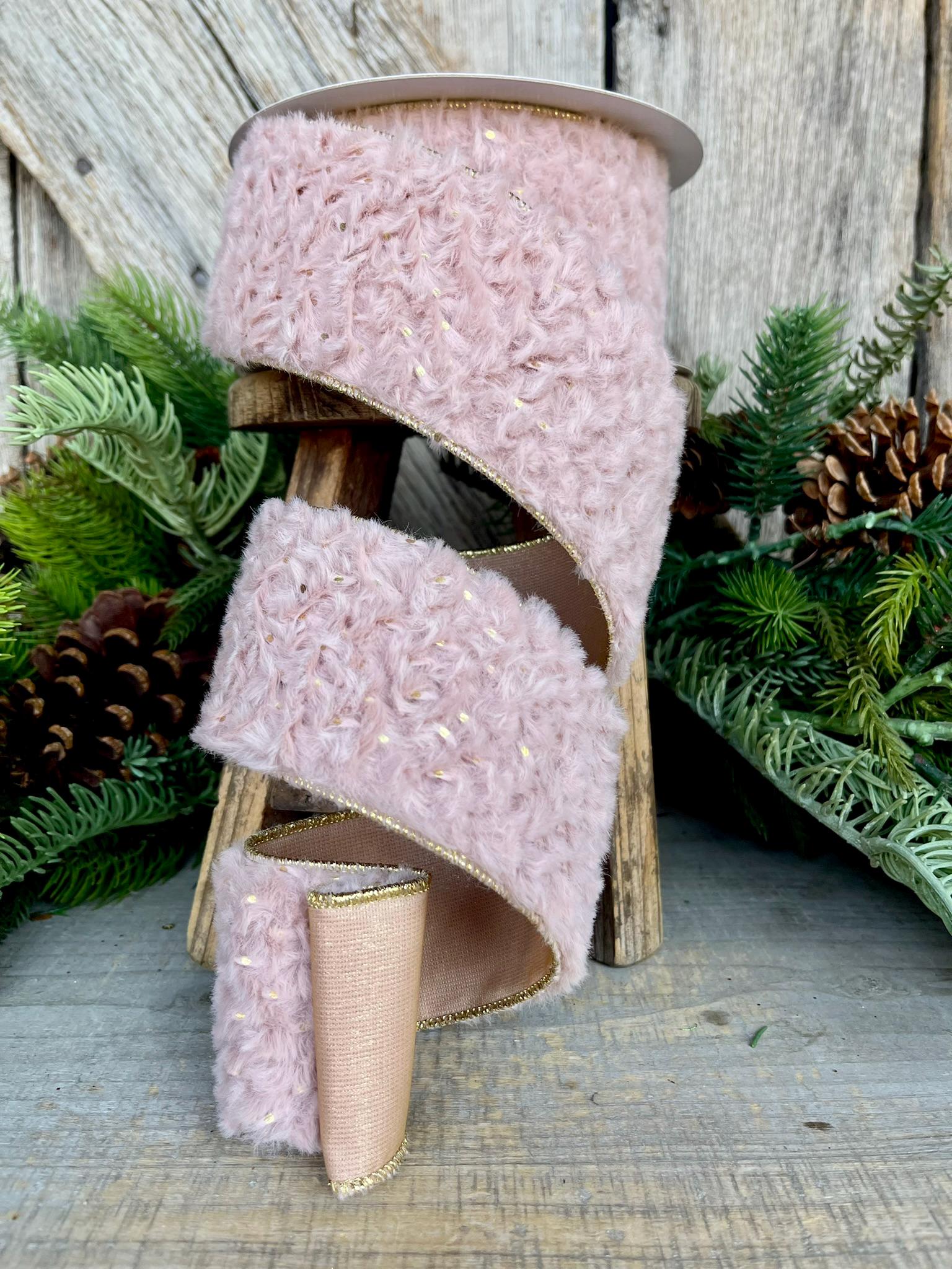 2.5” Pink Fur Wired ribbon, Farrisilk Ribbon