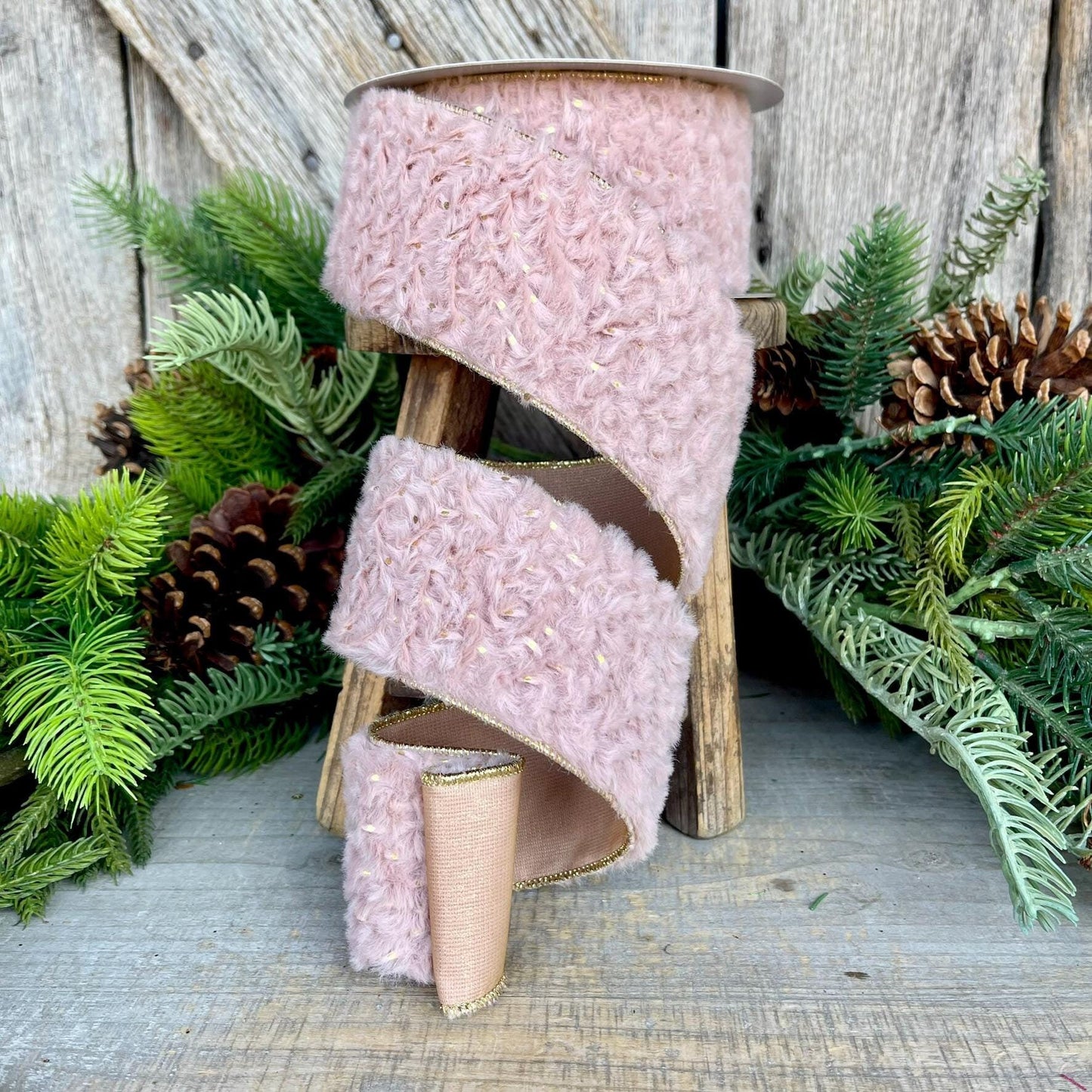 2.5” Pink Fur Wired ribbon, Farrisilk Ribbon