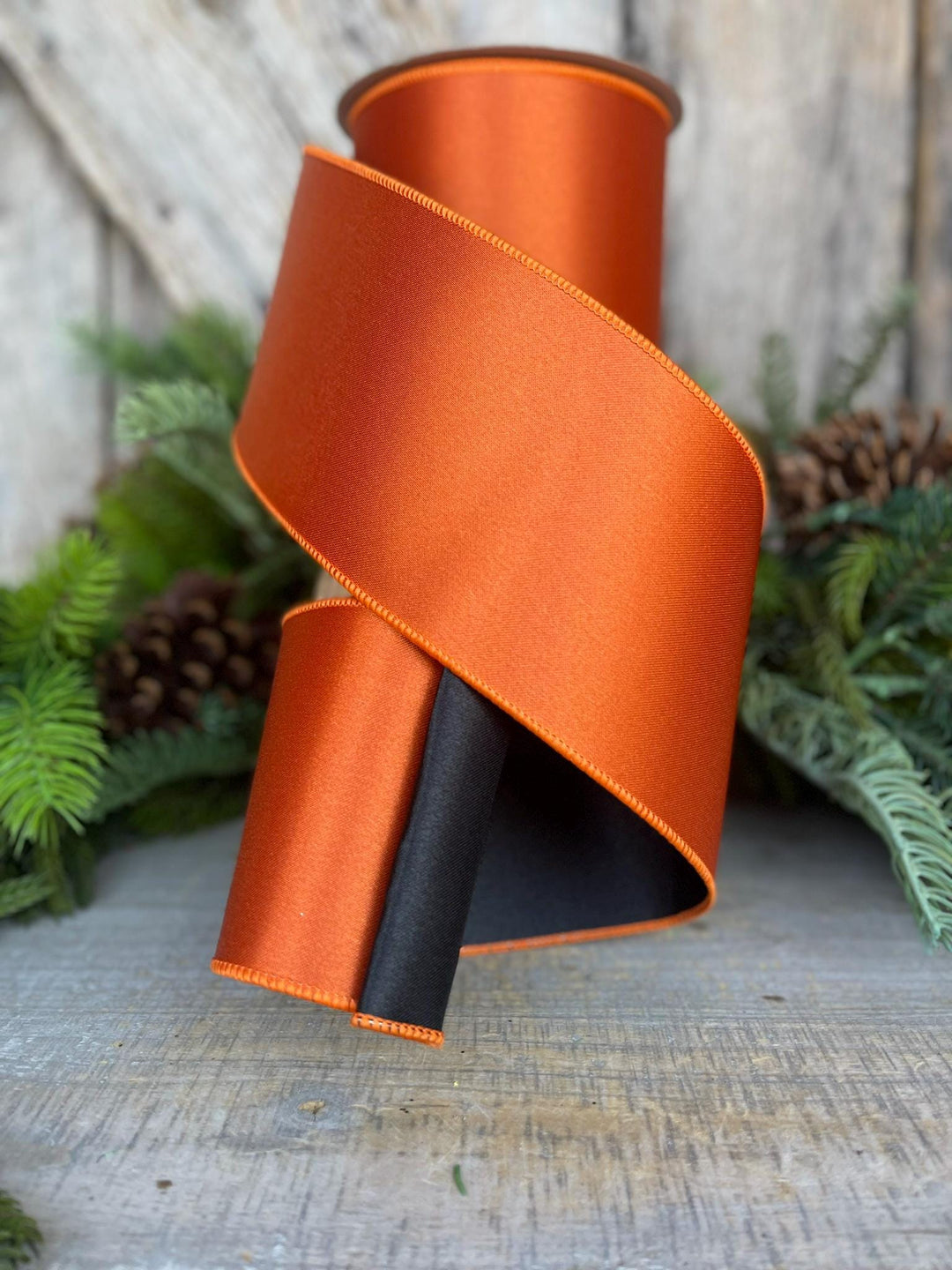 4" Orange Black Satin Ribbon, Farrisilk Ribbon, Wired Ribbon
