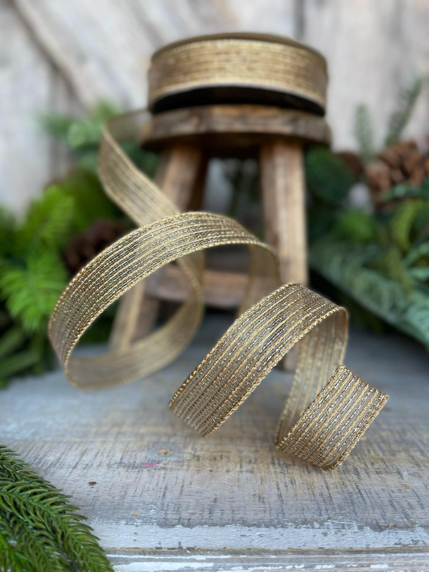 1" Gold Tinsel Shimmer Ribbon, Farrisilk Ribbon, Gold Ribbon