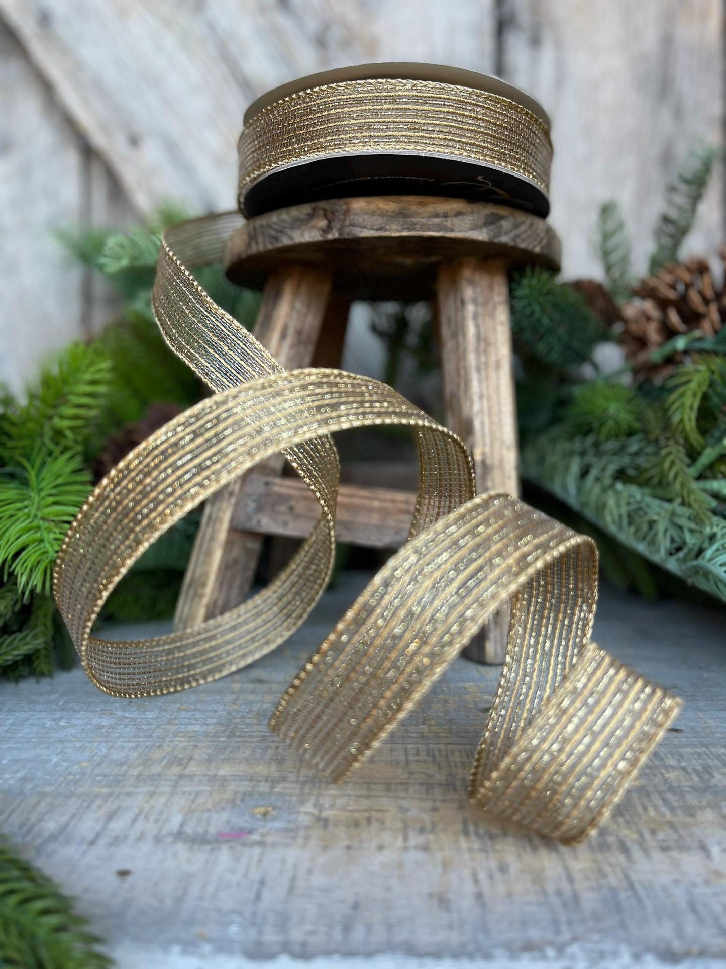1" Gold Tinsel Shimmer Ribbon, Farrisilk Ribbon, Gold Ribbon