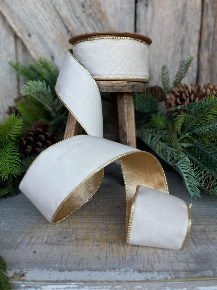 2.5" Ivory Velvet Ribbon, Ivory Ribbon, Cream White Ribbon